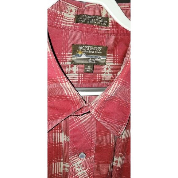 2XL Vintage Outlaw Western Red Plaid Snap-Front Long Sleeve Shirt With Pockets - Picture 1 of 10